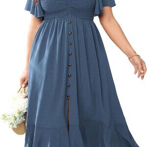 Plus Size Maxi Dress Boho Short Sleeve Smocked Formal Casual